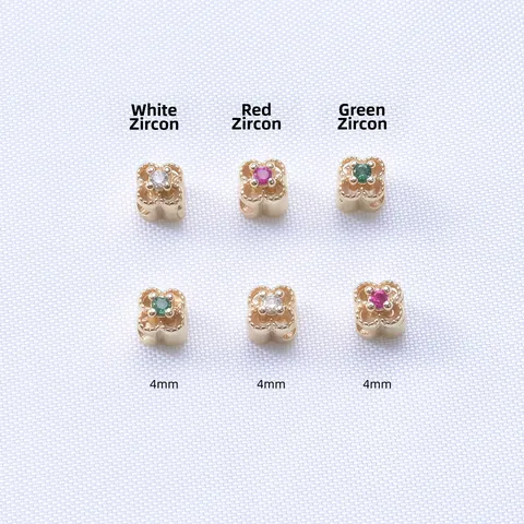Cuentas Espaciadoras de Trébol de Cuatro Hojas de Cobre Chapado en Oro de 14K 18K Micro Pavé Circón Flor Hueca DIY Joyería