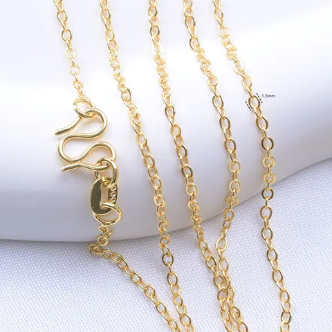 18K Επιχρυσωμένη Χάλκινη Αλυσίδα Cable 1.5mm Κολιέ με Κρίκους Σχήματος O Για DIY Κατασκευή Κοσμημάτων 45cm 18 Ιντσών
