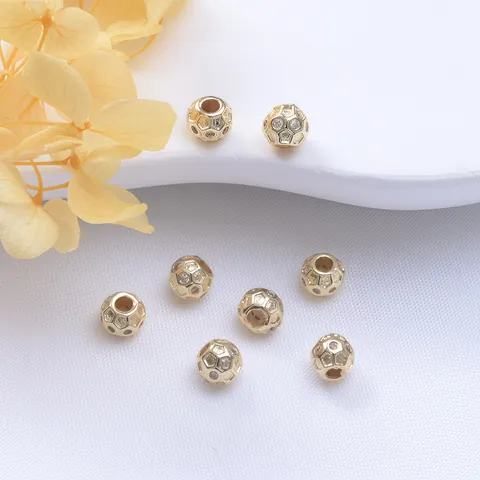 Gold Filled Hollow Round Spacer Beads With Micro Pave Zirconia For DIY Bracelet Necklace Jewelry Making Accessories