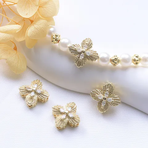 18K Gold Plated Copper Zirconia Loose Beads Clover Butterfly Cross Flower Jewelry Making DIY Bracelet Accessories