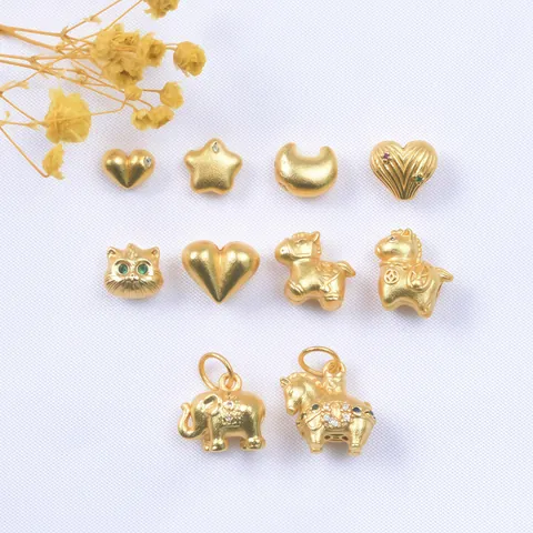 Electroplated Copper Gold Beads Star Heart Cat Animal Horse Pendant Charms For Jewelry Making DIY Bracelet Accessories