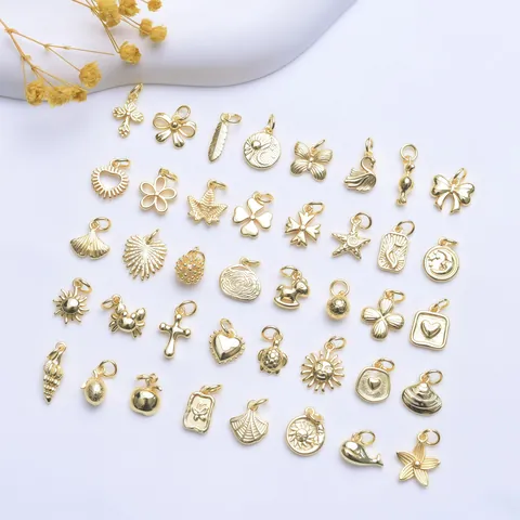 DIY Jewelry Pendants 18K Gold Plated Copper Charms Butterfly Heart Shell Star Cross Pendants For Necklace Bracelet Making