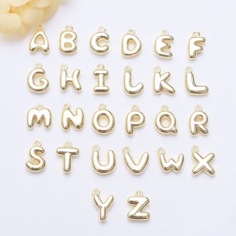 18K Gold Plated Brass 3D Bubble Letter Pendants DIY Alphabet Charms For Jewelry Making Bracelet Necklace Accessories