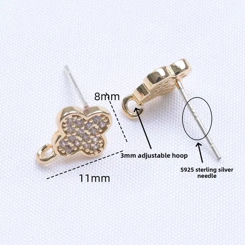 Kleeblatt Ohrstecker Zubehör Mit 925 Sterlingsilber Ohrstecker-Stift Messing Zirkonia Schmuckzubehör Für Damen DIY Ohrringe