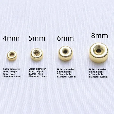 Cuentas Espaciadoras de Latón Chapado en Oro de 18K 14K Cuentas Sueltas Redondas Lisas para Pulsera Collar Bricolage Joyería Accesorio