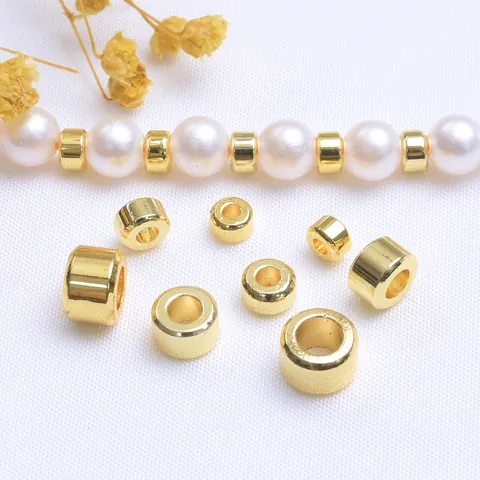 Perles d'Espacement en Laiton Plaqué Or Gros Trous Résistant au Ternissement Perles en Vrac Pour Création de Bijoux Bracelet DIY Accessoires Femme