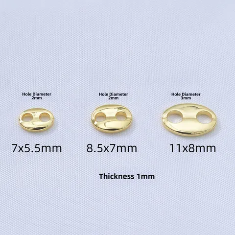 Cuentas Espaciadoras de Latón Bañadas en Oro 18K Forma Nariz de Cerdo Ovaladas con Doble Agujero para Joyería DIY