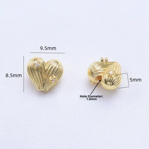 Perles d'Espacement Cœur en Cuivre Zircone Rayée Accessoires Création Bijoux Pour Bracelet Collier Or 18K Argent