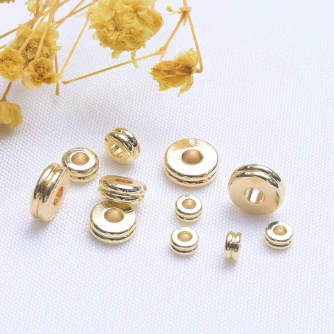 Messing 14k 18k Goldgefüllte Abstandshalter Perlen Flach Rund Gerillte Spacers DIY Schmuckherstellung Zubehör Für Armband Halskette