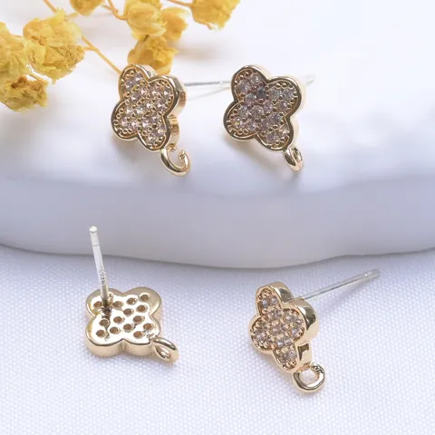 Kleeblatt Ohrstecker Zubehör Mit 925 Sterlingsilber Ohrstecker-Stift Messing Zirkonia Schmuckzubehör Für Damen DIY Ohrringe