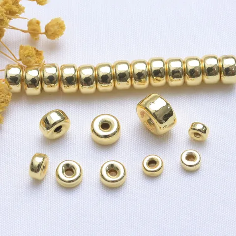 Perline Distanziatrici in Ottone Placcato Oro 18K 14K Perline Rotonde Lisce per Braccialetto Fai-da-te Collana Creazione di Gioielli Accessorio