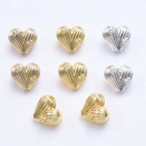 Striped Zirconia Heart Spacer Beads Copper DIY Jewelry Making Accessories For Bracelet Necklace 18K Gold Filled Silver