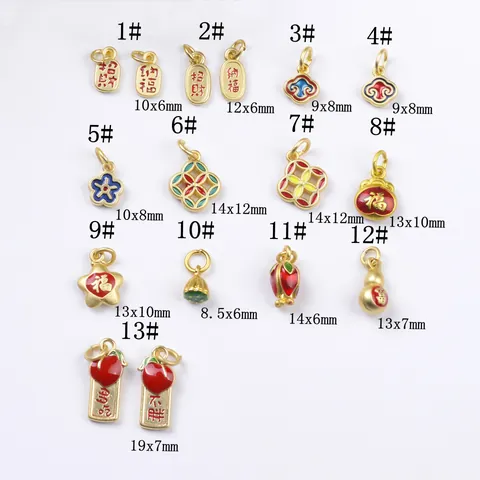 Ciondoli Portafortuna in Lega di Smalto Stile Cinese Placcati Oro Antico Nuvola di Buon Auspicio Fiore di Loto Zucca Charms DIY Accessori