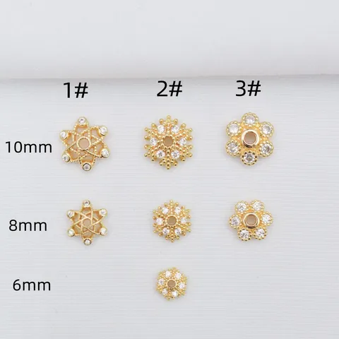 14K Gold Plated Brass Micro Pave Zirconia Snowflake Flower Bead Caps Spacers For DIY Jewelry Making Bracelet Necklace Accessories