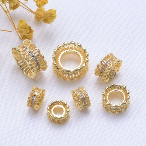 Perles D'Espacement Évidées En Laiton Plaqué Or 18K Zircon Accessoires De Bijoux DIY Calottes De Perles En Dentelle