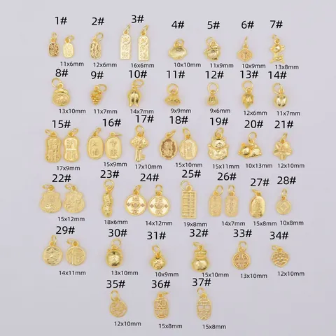 Pendentifs Charmes DIY en Alliage Or 14K Préservation de la Couleur Style Chinois Caractère Fu Capsule de Lotus Fournitures de Bijouterie pour Bracelet Collier