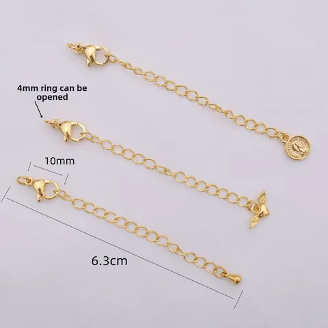 Vergulde Koperen Sieraden Verlengketting Met Roestvrij Stalen Karabijnsluiting Munt Engel Hart Waterdruppel Hanger DIY Accessoires