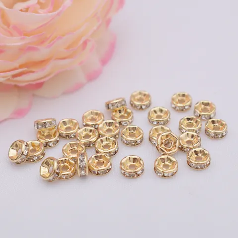 Kristal Strass Rondelle Tussenkralen 14K 18K Verguld Koper Metaal Spacers Voor DIY Sieraden Maken Armband Ketting