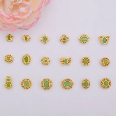 DIY Jewelry Making Copper Gold Plated Charms With Cat's Eye Stone Vintage Hollow Clover Butterfly Gourd Pendants For Bracelets Necklaces