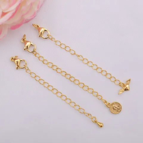 Gold Plated Copper Jewelry Extension Chain With Stainless Steel Lobster Clasp Coin Angel Heart Waterdrop Pendant DIY Accessories
