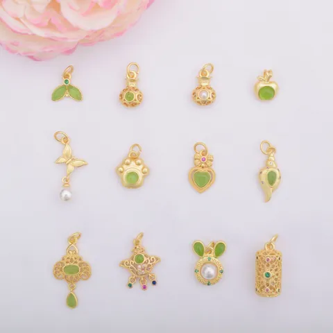 Ancient Gold Plated Brass Pendants For DIY Jewelry Making Sea Snail Fish Tail Bow Butterfly Heart Shape Charms Accessories