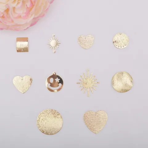 Pendentifs Géométriques Cœur Rond en Laiton Brossé Remplis d'Or 14K pour la Fabrication de Bijoux Boucles d'Oreilles Bricolage Femmes