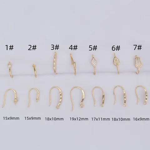 14K Vergulde Messing Oorbelhaken Met Micro Ingelegde Zirkonia Geometrische Bliksem Blad Oorhaken Voor DIY Handgemaakte Sieraden Vrouwen Accessoire