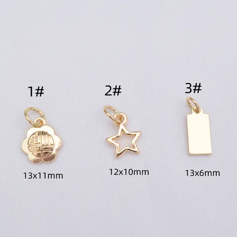 DIY Jewelry Making Brass Gold Plated Pendants Star Square Plum Blossom Fu Character Charms For Bracelet Necklace Accessory