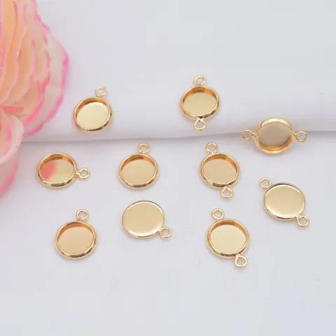 14k Gold Filled Copper Round Bezel Tray Inner Diameter Size 6 To 14 Single Double Loop Pendant Base For DIY Jewelry Making