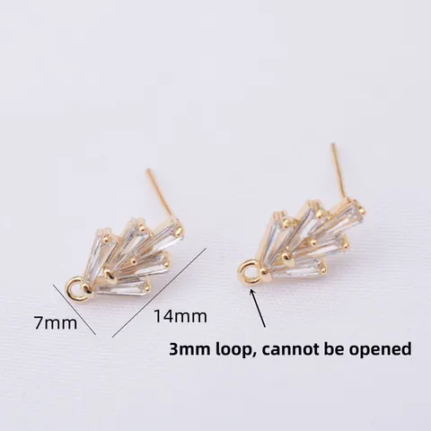 Fächerförmige Art Déco Zirkonia Ohrstecker Mit 925 Sterlingsilber Stift Vergoldet DIY Schmuckzubehör Bastelbedarf