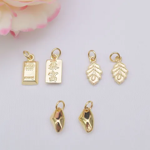 Pendentifs pour Fabrication de Bijoux DIY Breloques en Cuivre Plaqué Or Motif Feuille Lingot d'Or pour Collier Bracelet Fait Main