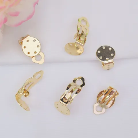 Messing Ohrring Konverter Clip On Ohrring Basis Mit 10mm Mehrloch Rundpad Für DIY Schmuckherstellung Gold Silber Plattiert