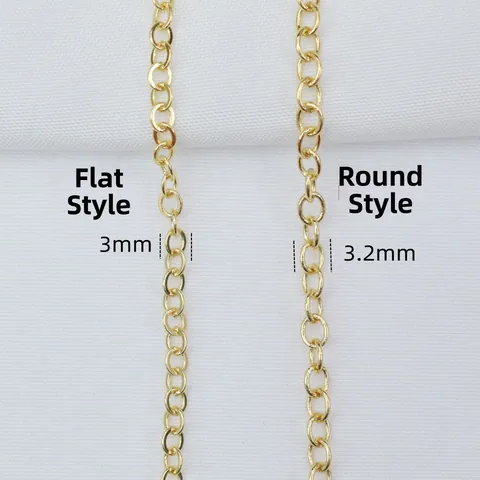 Catena a O in Ottone Riempita d'Oro 14K Filo Tondo Appiattito Materiali per Gioielli DIY per Collane Braccialetti