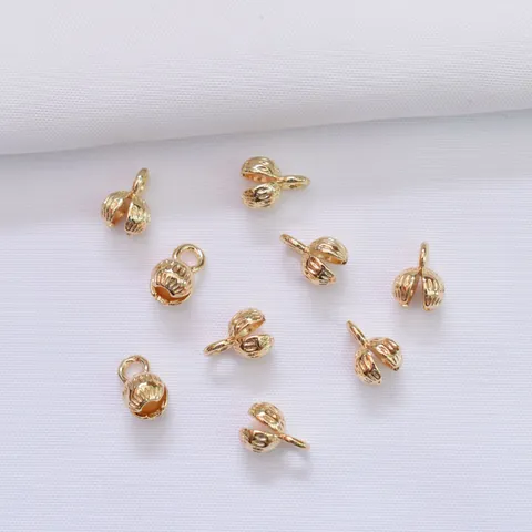 Copper Clamshell Bead Tips Connector Fold Over Clasps With Loop Stripe Flower Bud End Caps For Jewelry Making Handmade DIY
