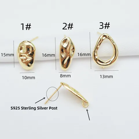 DIY Baroque Irregular Hammered Earring Findings With 925 Sterling Silver Earring Post Brass Gold Plated Liquid Metal Stud Base