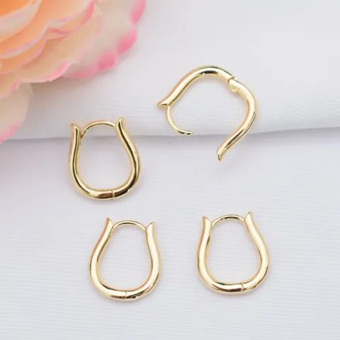 Minimalist 14k Gold Filled Brass U-Shaped Hoop Earrings For Women Geometric Polished Smooth Ear Buckles DIY Jewelry Material