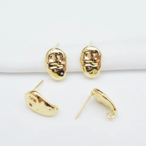 DIY Baroque Irregular Hammered Earring Findings With 925 Sterling Silver Earring Post Brass Gold Plated Liquid Metal Stud Base