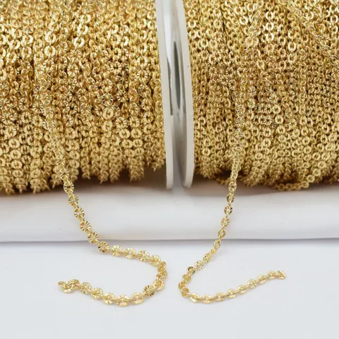 Gold Plated Brass O-Shaped Chain Diamond Cut Texture DIY Jewelry Making Material Roll For Necklace Bracelet Accessories