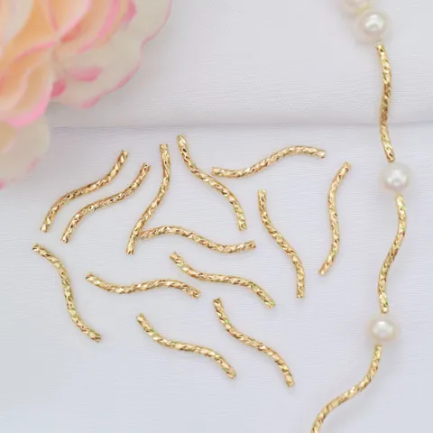 Brass S-Shaped Curved Tube Spacer Beads Gold Silver Plated Twisted Texture Findings For DIY Bracelet Jewelry Making