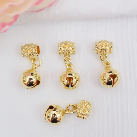 Vintage Gold Plated Copper Bell Pendant Floral Carved Hollow Design For DIY Jewelry Component Making Women Accessory