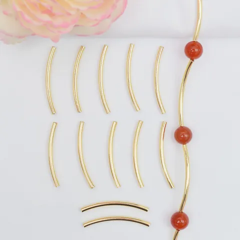 DIY Brass Curved Tube Beads For Bracelet Necklace Making Gold Filled Silver Plated Smooth Spacer Beads Jewelry Materials