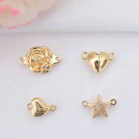 Gold Plated Alloy Magnetic Clasp Heart Star Rose Shape Jewelry Connector For DIY Necklace Bracelet Making Findings