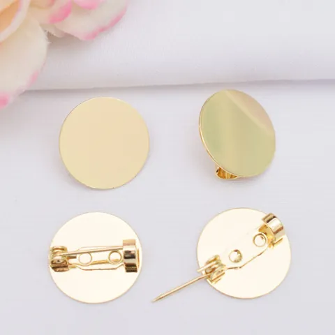 Base per Spilla in Ottone Placcato Oro 14K Vassoio a Disco Piatto Vuoto Perno Posteriore Accessori per Gioielli Fai-da-te Distintivo Tondo