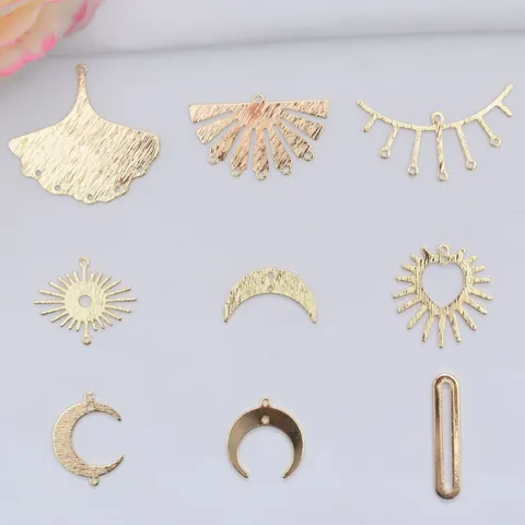 Brushed 14K Gold Plated Brass DIY Charms For Jewelry Making Ginkgo Leaf Sun Moon Heart Geometric Pendants Accessories
