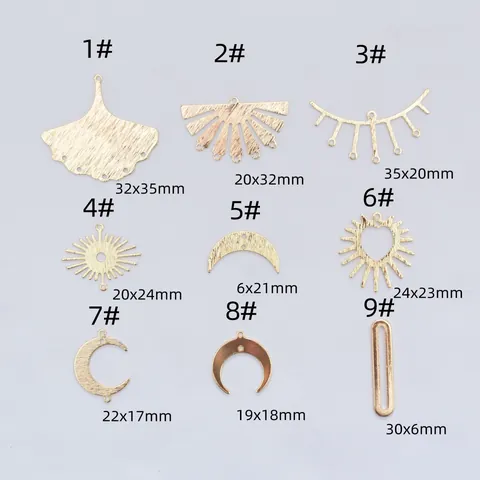 Brushed 14K Gold Plated Brass DIY Charms For Jewelry Making Ginkgo Leaf Sun Moon Heart Geometric Pendants Accessories