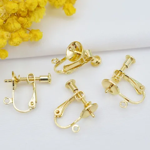 Adjustable Spiral Clip-on Earring Converters With 8mm Tray Copper Gold Plated DIY Non-pierced Earring Components Jewelry Making Supplies