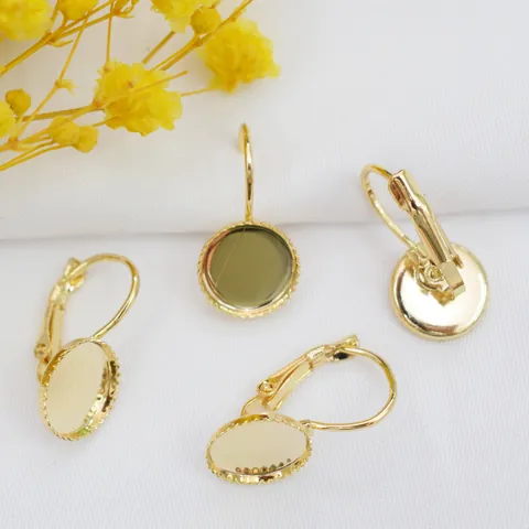 Messing 14K Gold Filled Klappbügel Ohrringhaken Mit Runder Leerer Tablettbasis DIY Ohrringe Zubehör Für Die Schmuckherstellung