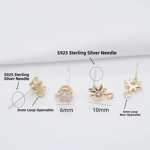 DIY Ohrring Zubehör Mit 925 Sterlingsilber Ohrstecker-Stift Kupfer Goldgefüllte Krone Stern Stecker Komponente Zirkonia