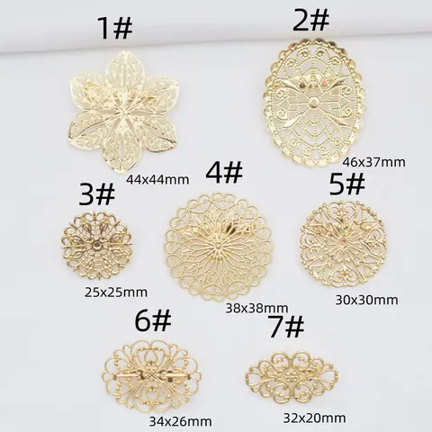 14K Gold Plated Copper Filigree Flower Brooch Base Round Oval Hollow DIY Jewelry Making Findings Components Accessories