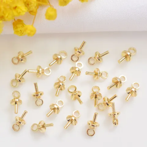 Copper 14K Gold Filled Cup And Peg Bails For Artificial Pearl Pendant Necklace Making DIY Jewelry Findings Minimalist Bead Connectors